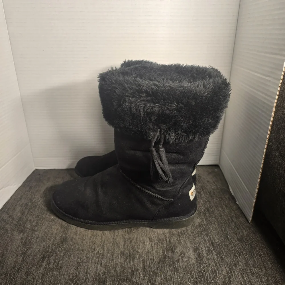Makalu California Black Textile Faux Fur Lined Winter Snow Boots Womens Size 9